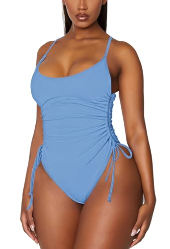 Image of Viottiset Women's Ruched High Cut One Piece Swimsuit Tummy Control Bathing Suit Monokini