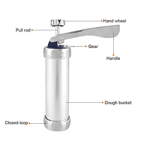 HAOHIZE Cookie Press Gun Set, Aluminum Alloy Cookies Press Maker Kit Biscuits Maker Press Machine Bakeware with 20 Cookies 4 Nozzles Silver - Image 2