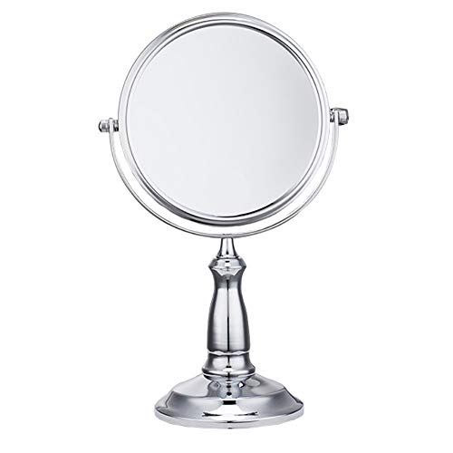 GBNIRE 7 inch Double Sided Table Top Make Up Mirror,Freestanding Tabel Top Shaving Mirror, 10X/1X Magnification, Bathroom Mirrors with 360 Degree Rotation, Super Clarity (Color : Silver)