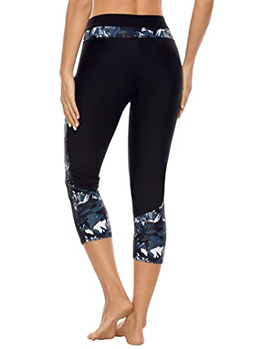 Attraco Swim Capri For Women Swimming Pants Black Swim Leggings Swim Shorts S #TOP1