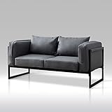TUKAILAi Sofa 2-Sitzer Sofa Sofa Sessel Couch Kunstleder gepolstert mit Metallrahmen, kostenlose Kissen, Verdickung gepolsterte Sitzfläche Lounge Wohnzimmer Büromöbel Grau