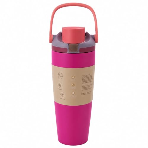 Image of HomeCloud 900ML Stainless Steel Water Bottle - Double-Wall Vacuum Insulated, Leakproof Straw Lid, BPA-Free Reusable Travel Flask with Two-Way Spout for Gym, Office & Outdoor Use (Fushia Move)