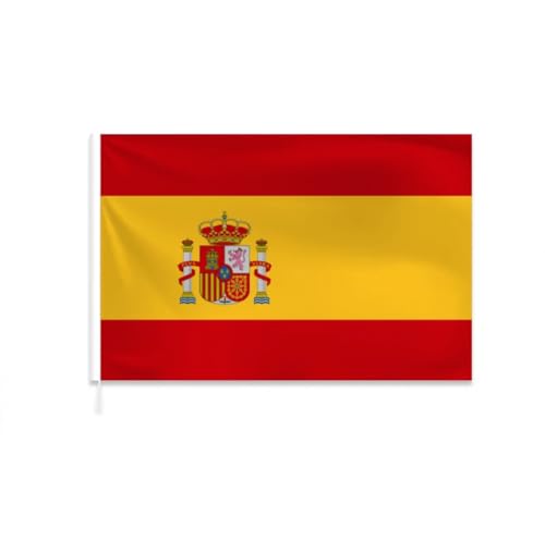 Home Universal ® Bandera de España, Tela Resistente al viento y la lluvia, Bandera de Mano de España, con Costuras Reforzadas, Perfecta para Coches, Escritorios y Fiestas (60 x 90 CM)