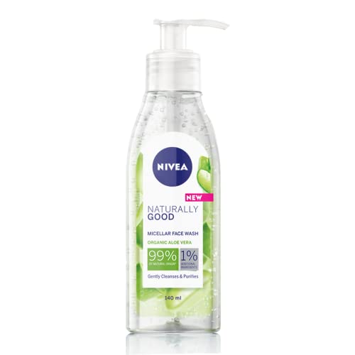 NIVEA Naturally Good Micellar Face Wash Gel (140ml), Natural Micellar Cleansing Water with Aloe Vera Fragrance, Purifying Makeup Remover, Soothing Face Wash, 99% Natural