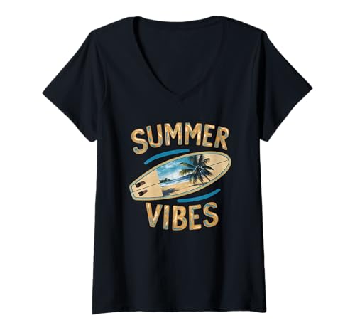 Femme Surfboard Beach Summer Vibes For The Family Trip Men Women T-Shirt avec Col en V