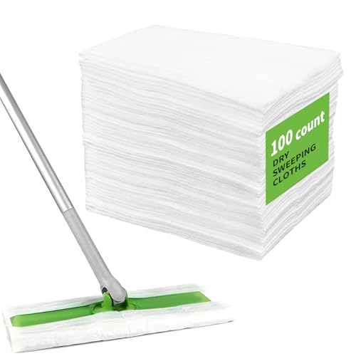 RAINFLOW 100 Count Dry Sweeping Cloths - Disposable Mop Pads