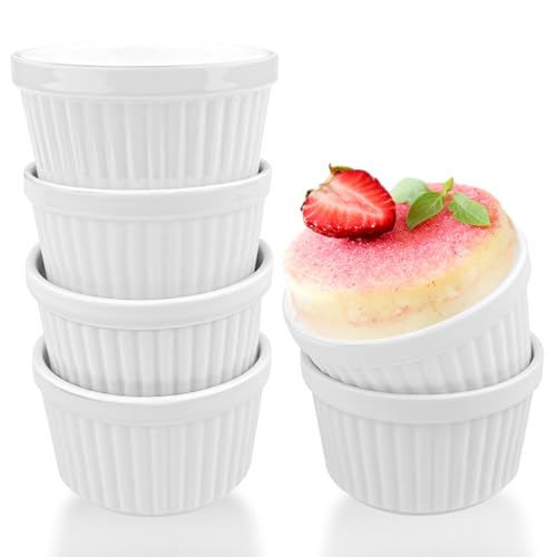Comzantor 6 Pièces Coupelle Dessert, Ramequin Air Fryer, Moule à Flan, Ramequins et Moules à Soufflés en Porcelaine, Bols à Crème Brûlée en Céramique,...