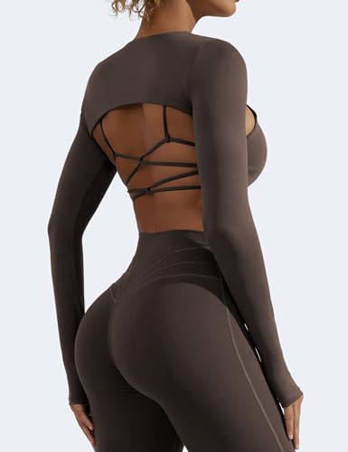 Image of YEOREO Women Crop Top Long Sleeve Bolero Open Front Workout Cropped Shirts Sports Shrug