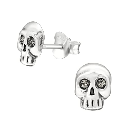 ICYROSE 925 Sterling Silver Tiny Skull with Crystals eye Stud Earrings