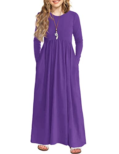 Image of Arshiner Girls Maxi Dress Long /Short Sleeve Casual Holiday Dress with Pockets for 5-13 Years