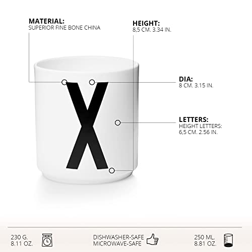 Design Letters Tasse mit Buchstaben X – Weiße Kaffeebecher aus Porzellan ohne Henkel, 250 ml, mit Initiale… – Ansicht 8