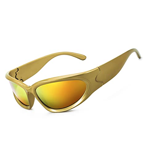 FEISEDY Y2K Futuristic Sunglasses Cool Oval Wrap Around 90s Visor Thick Frame Vintage for Men Women B2951