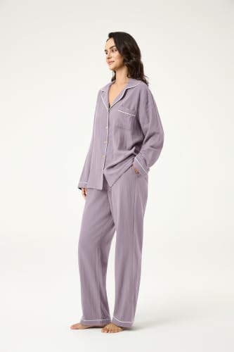 Image of BESTOUCH Womens Pajama Sets: 100% Cotton Muslin Linen Feel