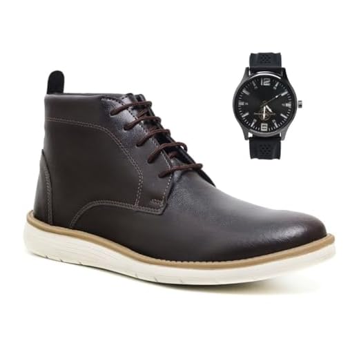 Kit Bota Social Masculina em Couro Legítimo + Relógio de Pulso Clássico | Palmilha Espumada | Estilo Elegante para Trabalho Eventos e Casual (Marrom, BR, Adulto, Numérico, 44)