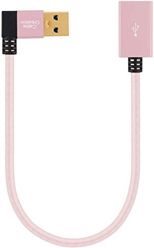 CableCreation 1 FT USB 3.0 Extension Cable, Short Right Angle USB 3.0 Male to Female Extender Cord, Compatible Flash Drives, Keyboard, Scanners, 1 FT Rose Gold Aluminum