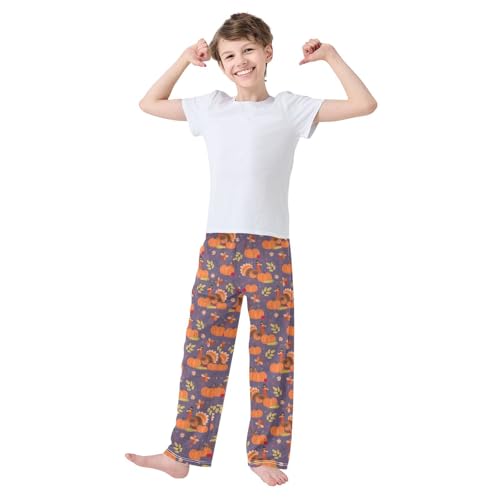 Turkey Pumpkin Corn Thanksgiving Day Boys Long Pants Soft Trousers Elastic Waist Kids Lounge Bottoms with Pockets S-XL2
