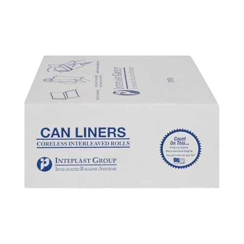 Image of Inteplast Group S404812N 40-45 Gallon Capacity, 48 inch Length x 40 inch Width x 12 Mic Thickness, Natural Color, HDPE Commercial Coreless Institutional Trash Can Liner (Case of 10 Roll, 25 Bags per Roll)
