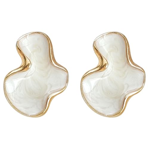 Irregular Statement Earrings for Women Unique Stainless Steel Petal White Enamel Large Stud Trendy Jewelry