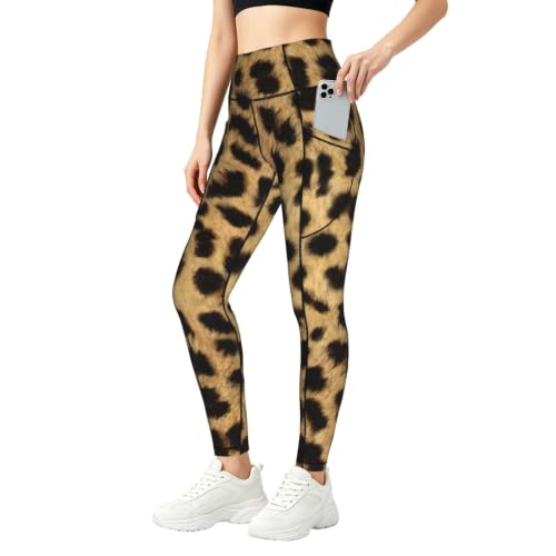 Pantalones de yoga de leopardo para mujer con bolsillos elásticos