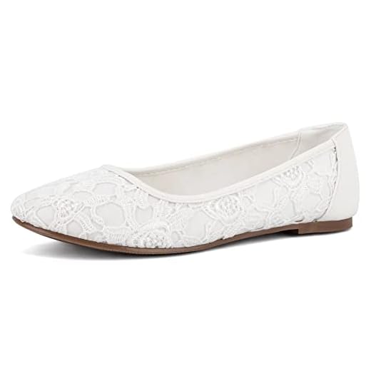 Greatonu - Bailarinas Planas de Novia Cerradas para Mujer, de Encaje, Blanco con Forro,Talla 39 EU