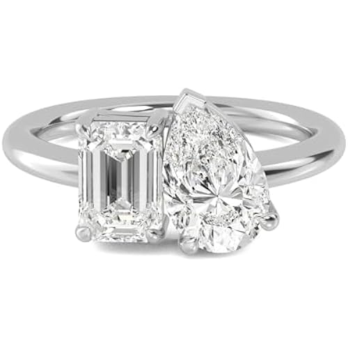Houston Diamond District 1 to 8 Carat Emerald,Pear Cut LAB GROWN Diamond Stackable Ring toi et moi Ring For Women (Color E-F Clarity VS1-VS2)