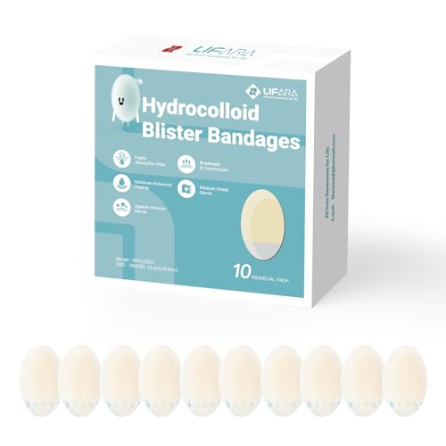 Image of LIFARA Hydrocolloid Blister Bandages for Feet, 2X Fast Moist Healing, Adhesive Waterproof Bandages for Heel & Toes, Home First Aid Kit Essential, Oval, 2 inch x 3 inch, 10 Pack