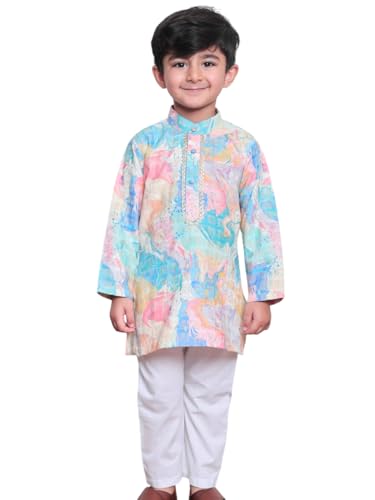 Image of POLKA TOTS Boys Cotton Ethnic Kurta Pajama Set with Attached Koti | Ethnic Motif Wear Kids Kurta Pyjama for Boys & Toddlers | Traditional Dress for Weddings & Festivals | Festive Jubba Set for Babies