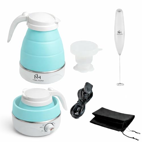 Nikao Foldable Electric Kettle with Milk Frother, Aqua Blue