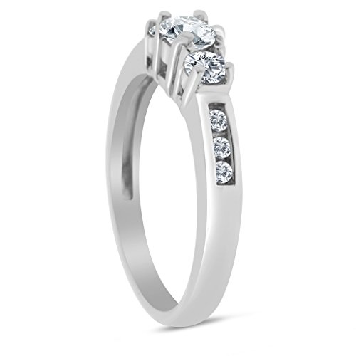 1/2ctw Diamond Three Stone Ring With Side Stones in 10k White Gold (H-I, I2-I3)2