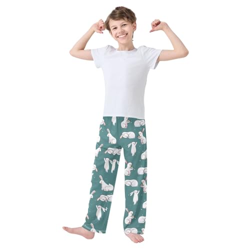 ZZXXB Lovely Bunny Print Boys Long Pants Soft Trousers Elastic Waist Kids Lounge Bottoms with Pockets S-XL2