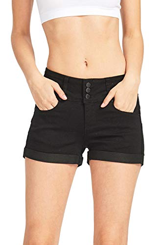 Wax Women's Juniors Stetchy Mid Rise Denim Shorts Black Size Small