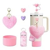 Picture of 6 PCS Cup Accessories Set for Stanley 40oz & 30oz Tumbler.Including Silicone Boot,Straw Cover Cap,Heart Hook,Lipstick Bag and Heart Pompom (Pink)