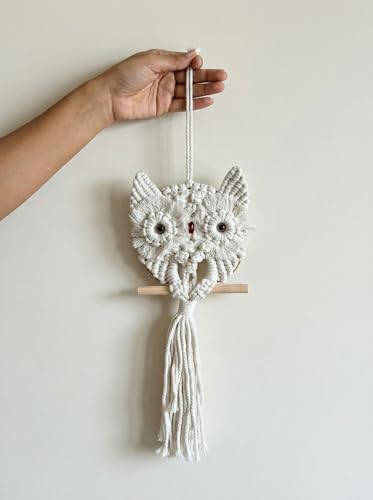 Image of JH Gallery Macrame Owl Wall Decor Hanging, Bohemian Cotton Rope Handmade Owl Tapestry for Bedroom, Living Room and Office Decor, Boho Theme Home Decor Tapestry.