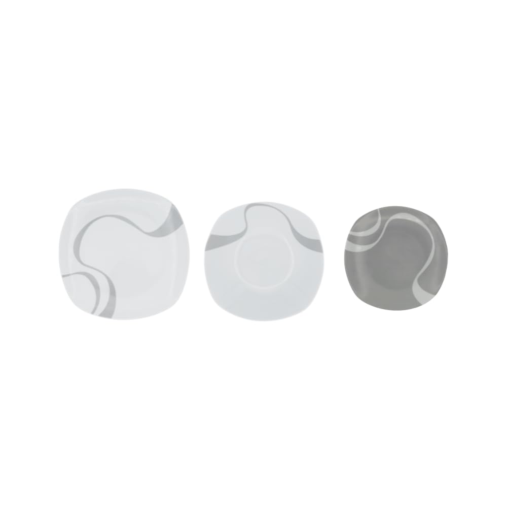 Kyo Grigio – Servizio piatti 18 pezzi in porcellana, 6 piani 25 cm + 6 fondi 23 cm + 6 frutta 19 cm, finitura lucida, stile moderno nordico, lavastoviglie e microonde