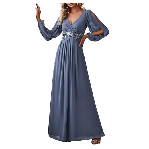 Ever-Pretty Vestito da Cerimonia Elegante Linea ad A Scollo a V A Abiti da Sera 00461 Denim Blu 48