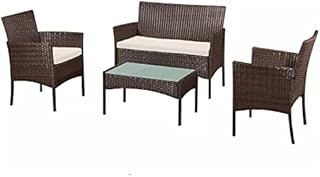 XEO HOME 4 Pc Rattan Garden Furniture Sets, 4 Piece Indoor, Outdoor, Table and Chairs Set, Balcony, Patio and Conservatory Furniture Sofa, Backyard, Pool Side Coffee Seater (Brown)