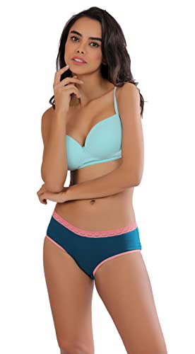Image of ELGANTE Women's High Waist Teal Panty with Supper Soft Cotton Fabric & Contrast Lace at Waist