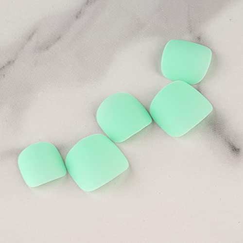 LoveOurHome Press on Toes nails 240pc Short Square Fake Toenails Green Full Cover Acrylic False Toe Nails Tips Matte Press on Toenails Women Girls Pedicure Feet Decor with Glue & Adhesive Tabs