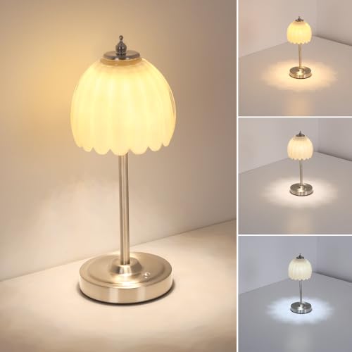 Image of Shenmoyl Tulip Table Lamp with 5200mAh Battery & Touch Control, Cordless Small Table Lamp with 3 Colors, Dimmable Rechargeable Table Lamps for Living Room, Bedroom, Desk, Bedside (Creamy Yellow Tulip)