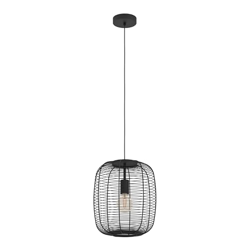 Eglo Rinroe sospensione, lampada a sospensione a 1 luce sopra il tavolo da pranzo, lampada per sala da pranzo in metallo nero, lampada a sospensione con attacco E27, Ø 32,5 cm