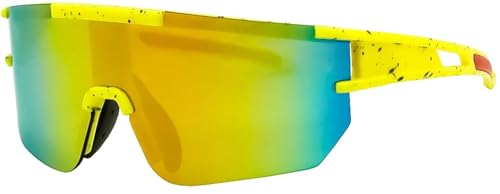 Calabria 7752RV Shield Cycling Sunglasses Neon Yellow Black Red Green Mirror Mens Womens Sport Wrap Around Shades