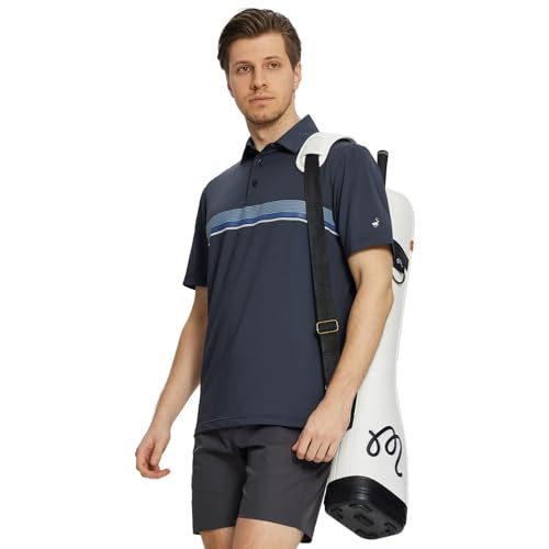 Camisetas Polo para Hombre Rouen, de Manga Corta, Secado Rápido, Ligera y de Rendimiento, Informal y Deportiva con Estampado Rayado, para Golf miniatura 3