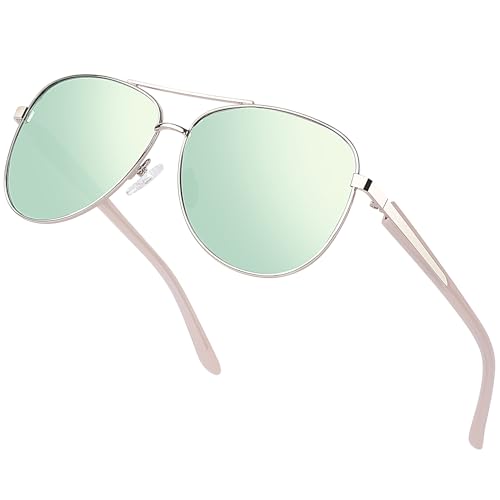 Image of Polarized Aviator Sunglasses Womens: Acetate Glasses UV Protection | Classic Square Style fit Most Face Shape - Pressure-free Frame & Full Anti-Glare Lens Ideal for Classy Laides Travel Vacation