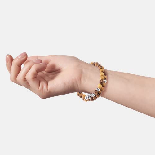 Rosary Bracelet For Women From the Holy Land - Twist Stretch Olive Wood Beaded Bracelets with Cross Dangle - Christian 4 Decade Wooden Rosary Prayer Bracelet For Women & Girls - Catholic Gifts4