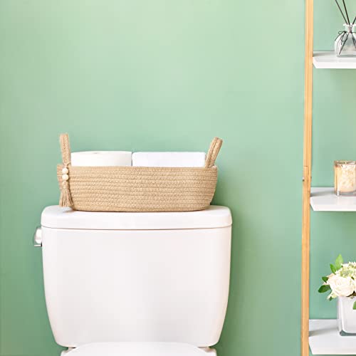 Mkono 1 Piece 13 x 6 Inch Small Toilet Tank Storage Basket Bathroom Decor Woven Rope Toilet Paper Tray for Shelf Bedroom Living Room Jute - Cosy Home Interiors Mkono 1 Piece 13 x 6 Inch Small Toilet Tank Storage Basket Bathroom Decor Woven Rope Toilet Paper Tray for Shelf Bedroom Living Room Jute - Image 2