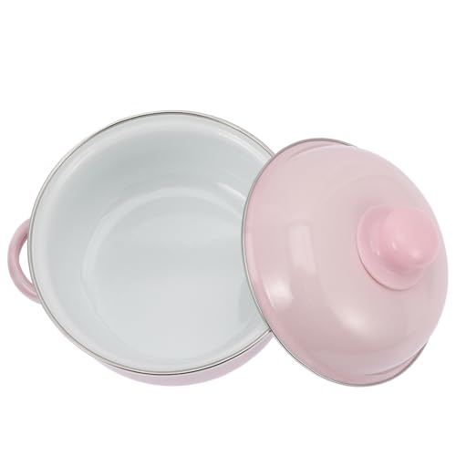 LALADEFIEE Cacerola Esmaltada Tapa y Doble Asa Antideslizante, 1,1 L, Apta para Cocinar Sopas y Estofados en Cocina de Inducción, Acabado Rosa y Diseño Clásico