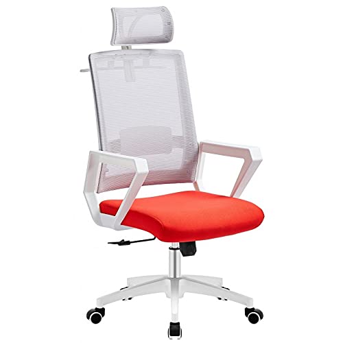 Orion91 Silla Esential de Oficina Director con Ruedas – Color Blanco Respaldo Ergonómico Transpirable Malla Gris y Asiento Rojo 60x63x125 cm Oficina Teletrabajo - SpazioLuzio-