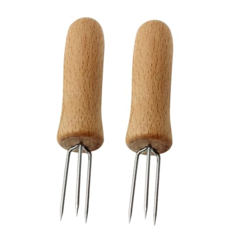Gogogmee 2 pezzi Forchette da Bbq in con Manico in Legno Ergonomiche e Resistenti per Frutta Salsicce e Spiedo per Bar Spiagge e Feste Estive