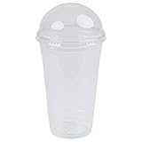 Clear Plastic Disposable Cups for Iced Coffee Bubble Boba Tea Smoothie, 16 oz - 100 Sets with Dome Lids