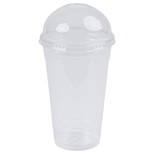 A World Of Deals Plastic Clear Cups with Flat Lids for Iced Coffee Bubble Boba Tea Smoothie (16 oz w/Dome Lids - 100 pk)